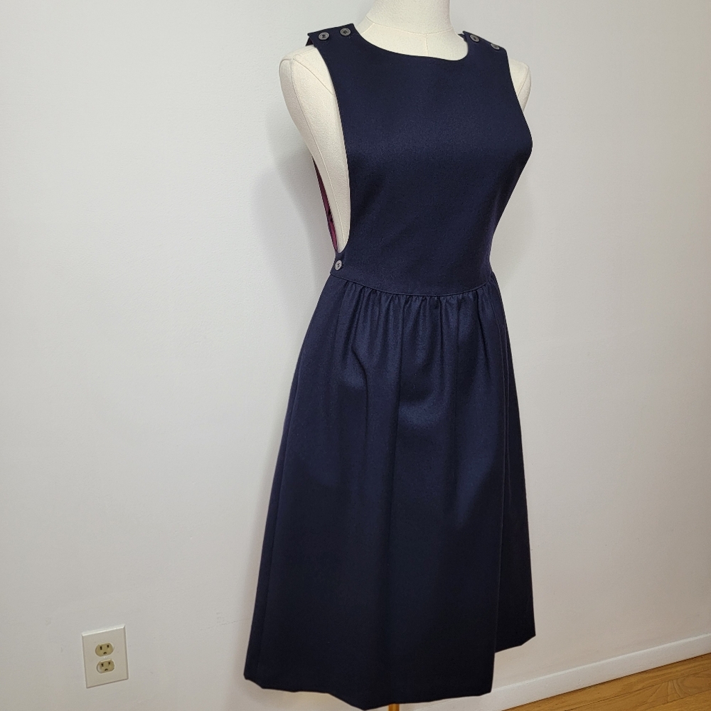 Charter Club Navy Blue 100% Wool Bib Pinafore Navy Blue Dress Sleeveless Size 2